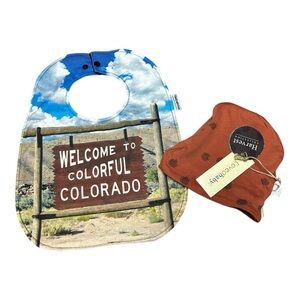 Handmade CO baby bib and New With Tags! Loved Baby reversible beanie hat